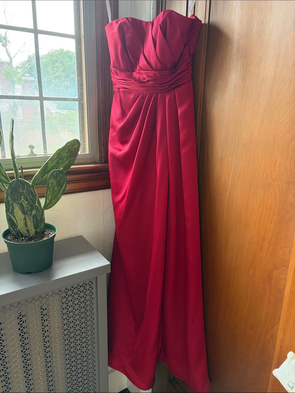 David's Bridal Strapless Scarlet Evening Gown